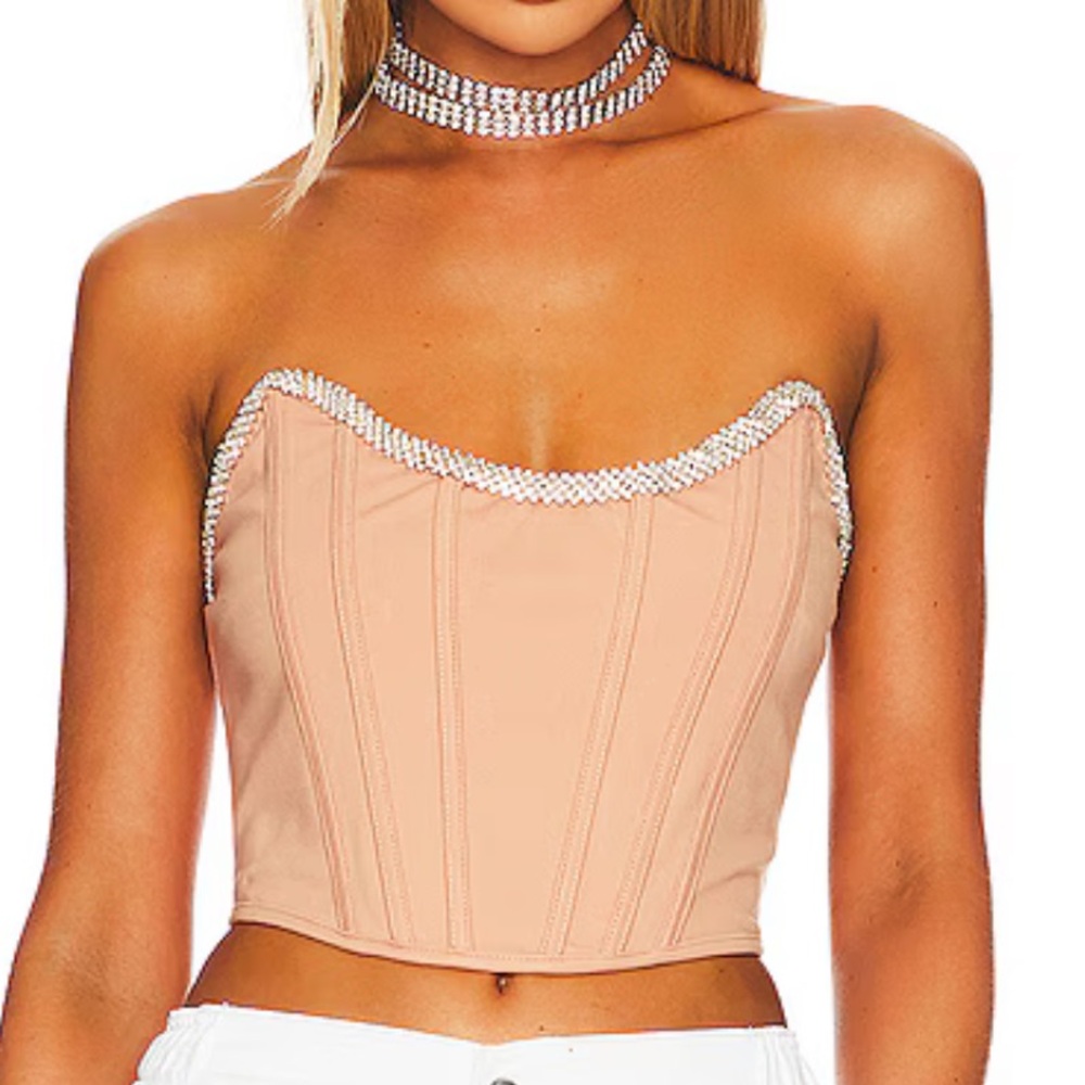 Revolve h:ours Sandy Bustier Corset Top in Nude Rhinestones Size Medium